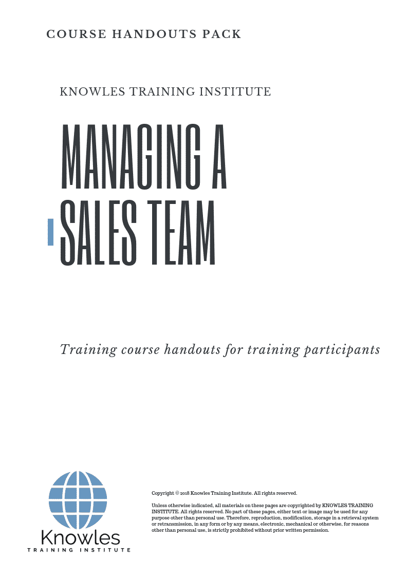 Managing A Sales Team Course in United-Kingdom Handouts